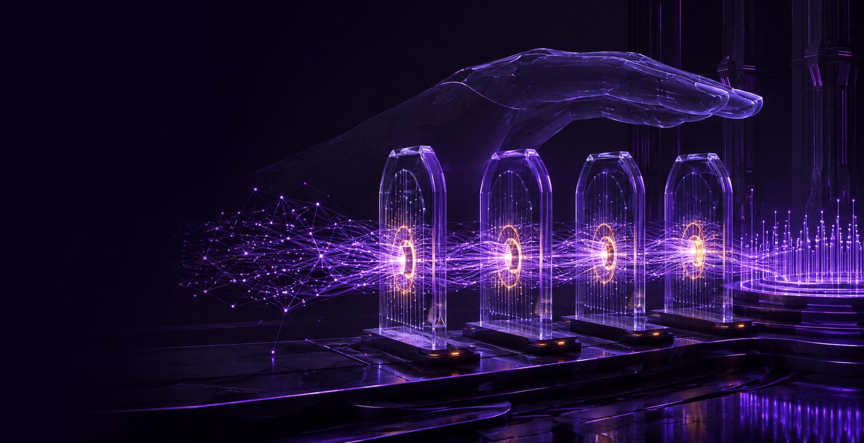 Responsible AI strategy network with governance gates, human oversight, secure data pathways, and measured business outcomes