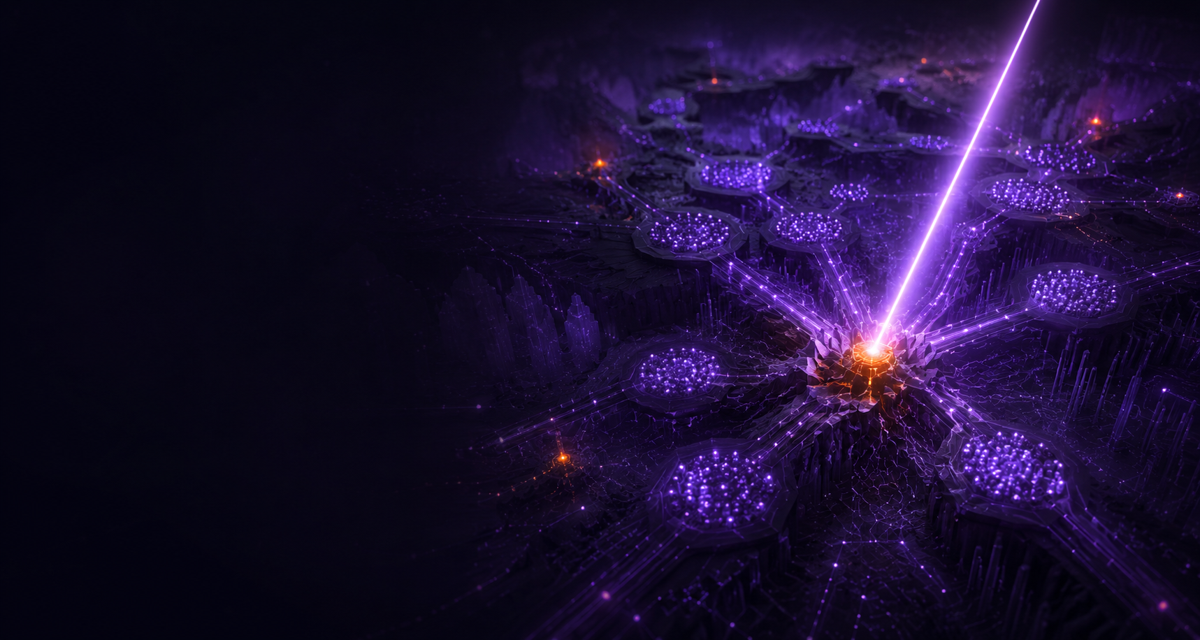 Three-dimensional SEO evidence landscape with indexed pathways, content clusters, technical architecture, and precise scanning signals