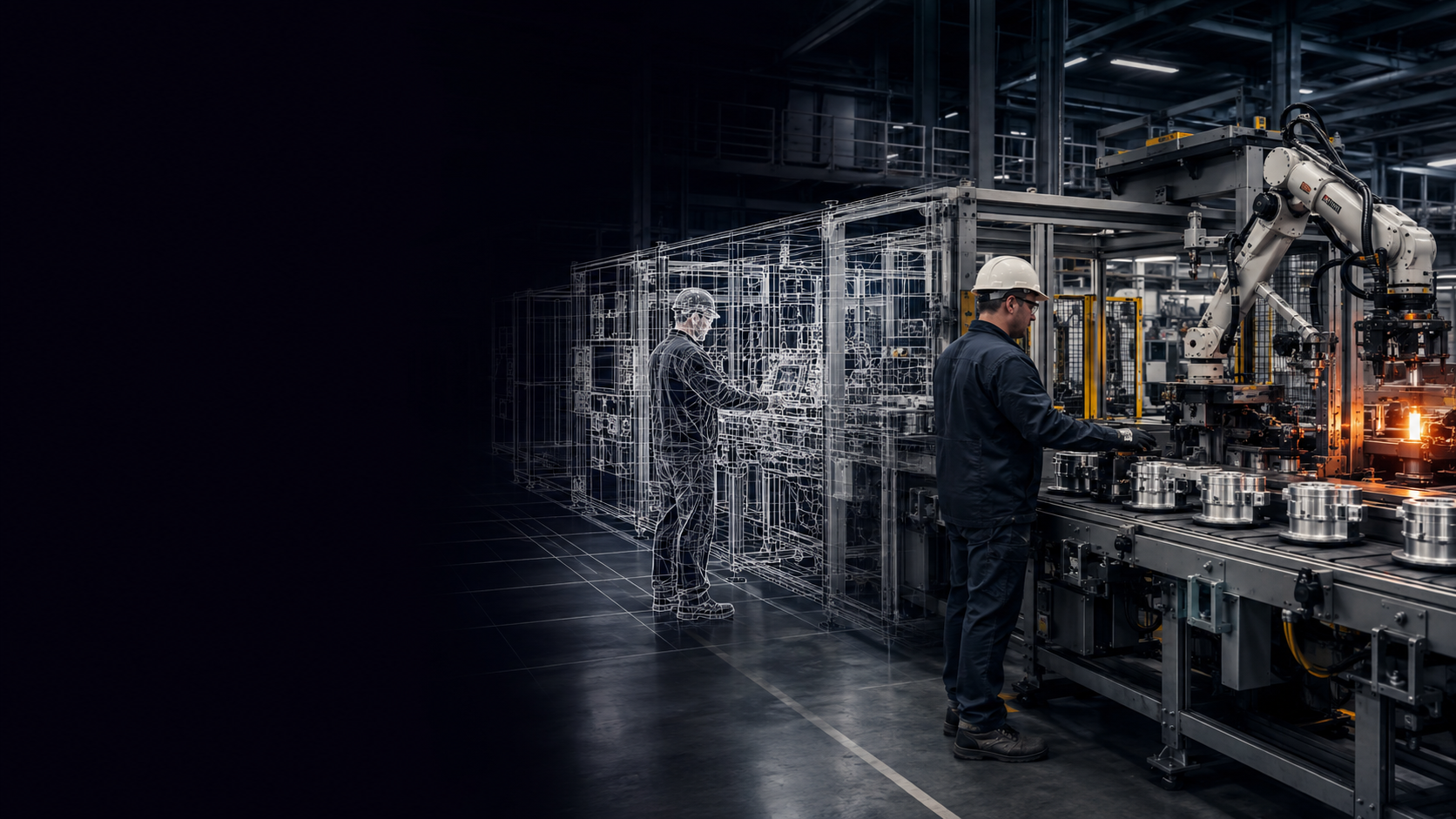 Advanced manufacturing line transitioning from engineering digital twin into physical production